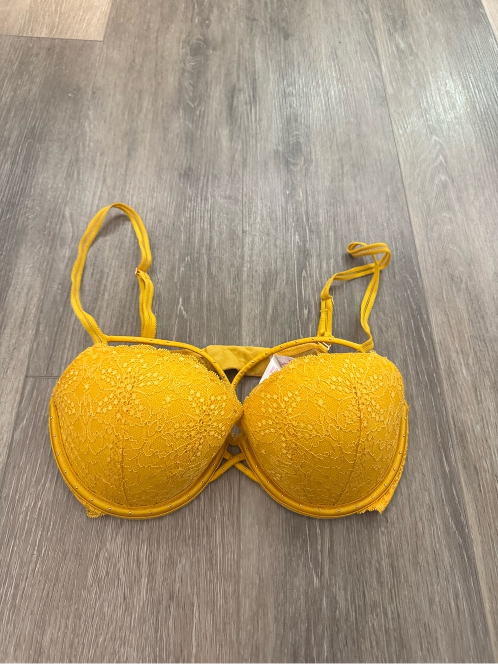 PINK Victoria's Secret Lace Push-Up Bra in Mustard Yellow